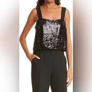VERONICA BEARD Adi Black Sequin Crop Camisole Top size 14